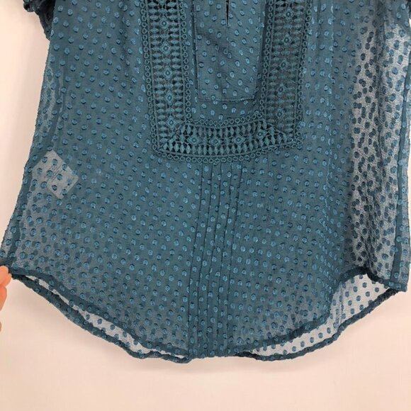 Anthropologie teal Grassland short sleeve sheer  blouse Silk blend size XS - Picture 9 of 16